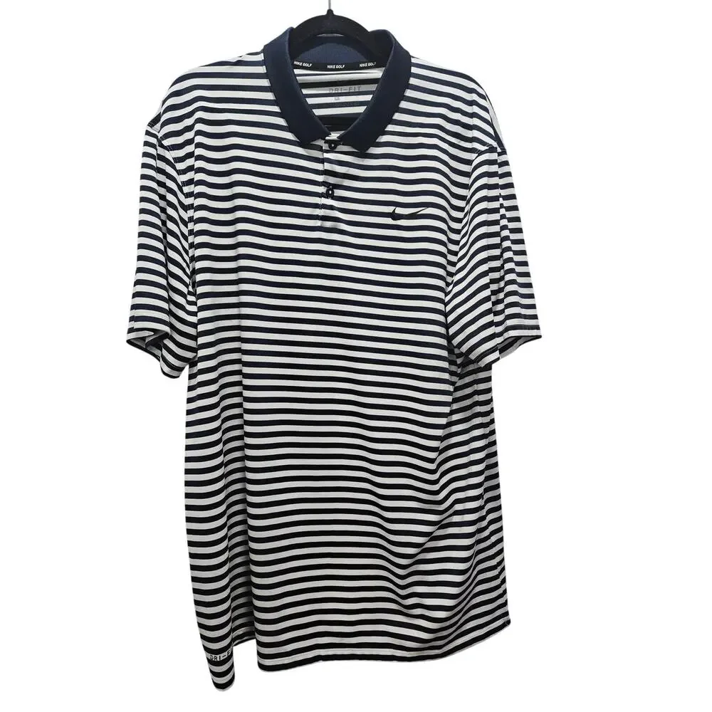 Nike Golf Dri-FIT Polo Shirt Men's XL Navy White Striped 891239-419 Swoosh